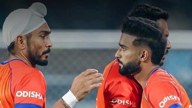 Indian Hockey players celebrate a goal during Asian Champions Trophy 2026 match against Bangladesh.  - TheHockeyIndia/X