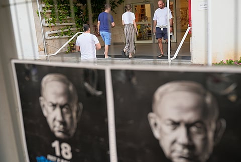 Voters arrive to cast their ballots in Israel's general election, in Tel Aviv, Israel, Tuesday, Oct. 27, 2026. 
