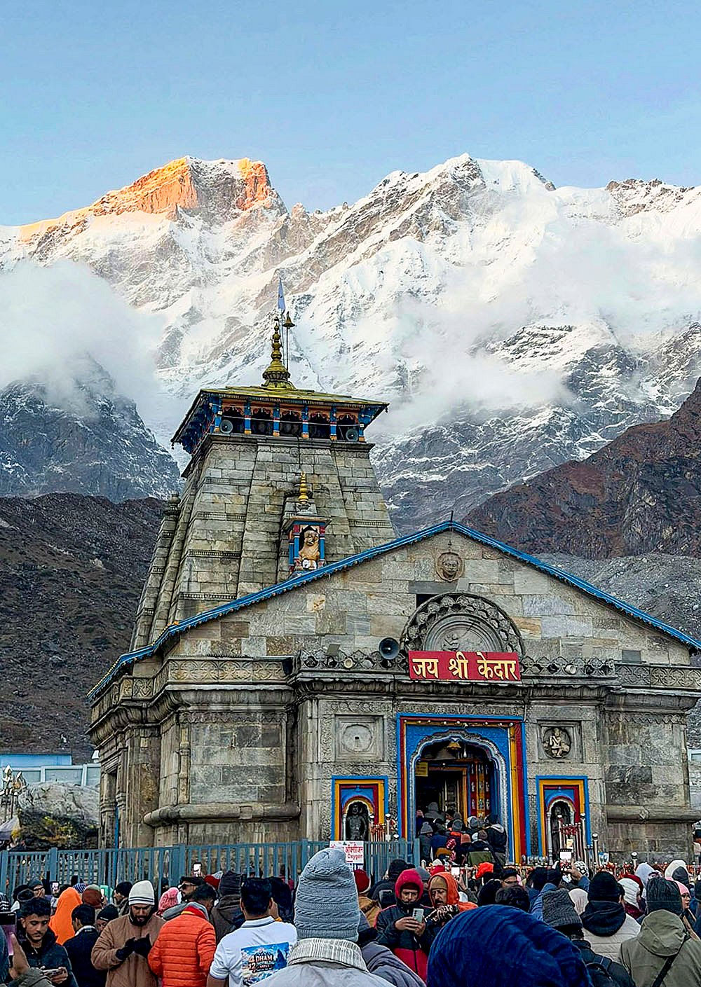 People at Kedarnath Dham in Rudraprayag