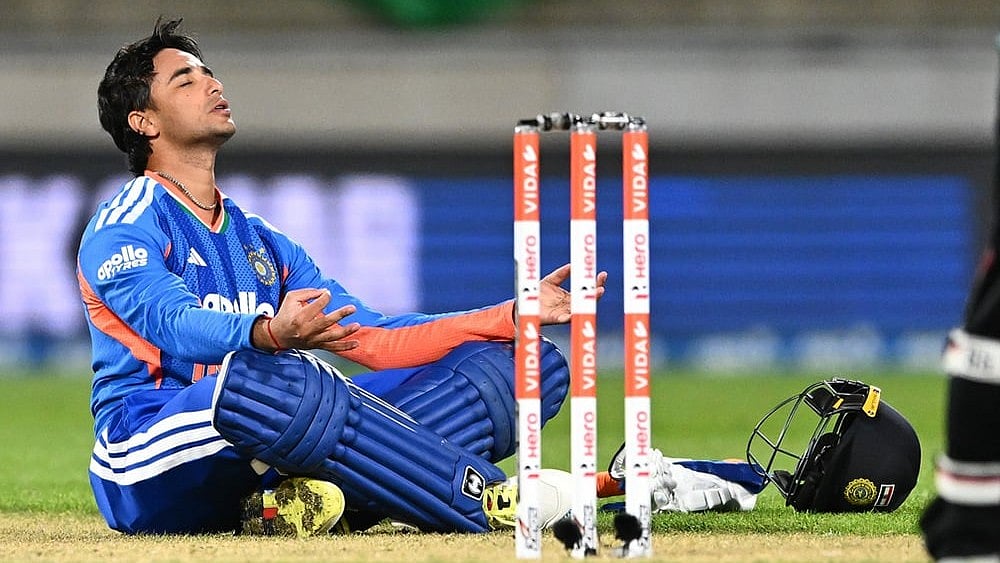 India's Abhishek Sharma celebrates his hundred during the third T20 cricket international match between New Zealand and India in Wellington, New Zealand, Tuesday, Oct. 27, 2026.  - | Photo: Kerry Marshall/Photosport via AP