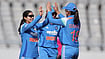 | Photo: X/BCCI : Vaishnavi Sharma celebrating as she dismisses Moderter Mupachikwa in the third ODI against Zimbabwe Women