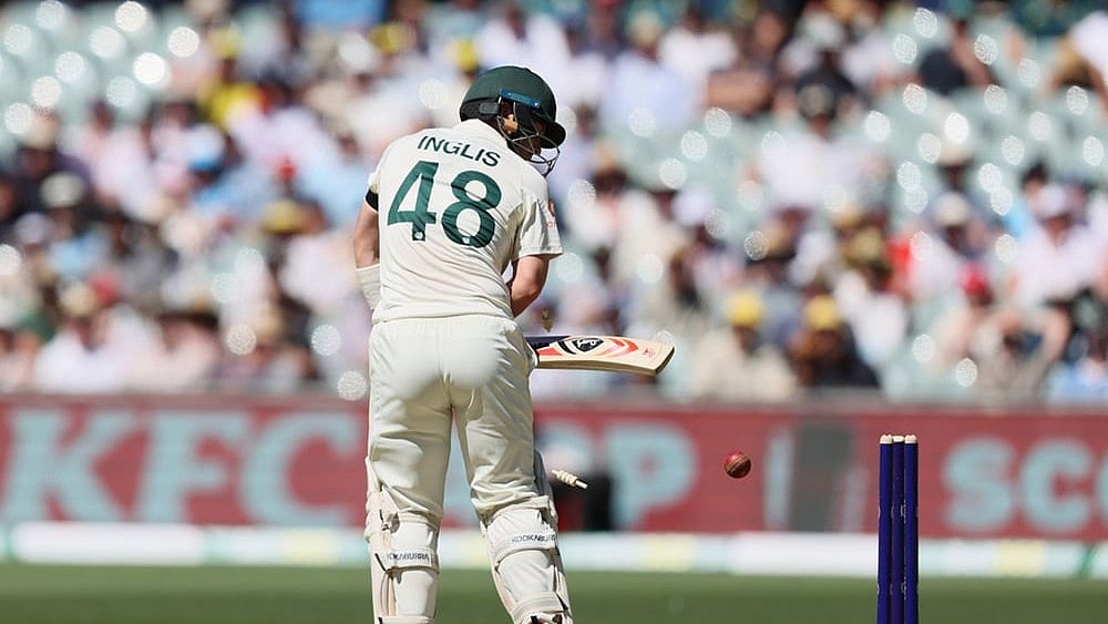 Australia's Josh Inglis bowled out by England's Josh Tongue during play on day one of the third Ashes cricket test between England and Australia at the Adelaide Oval in Adelaide, Australia. - | Photo: AP/James Elsby