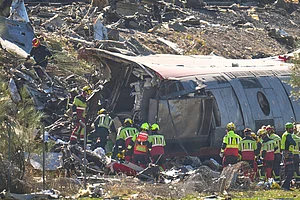 | Photo: AP/Manu Fernandez : Emergency services work at the scene of a collision between two trains in Urda, Spain, Wednesday, Oct. 28, 2026.