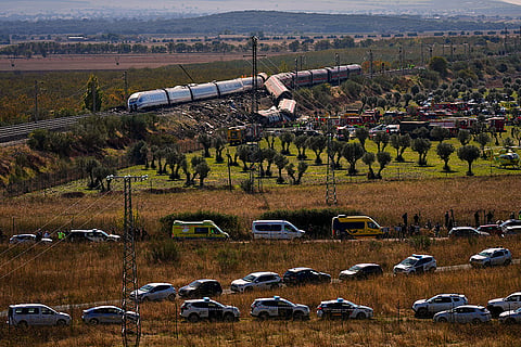 Emergency services work at the scene of a collision between two trains in Urda, Spain, on Wednesday, Oct. 28, 2026.