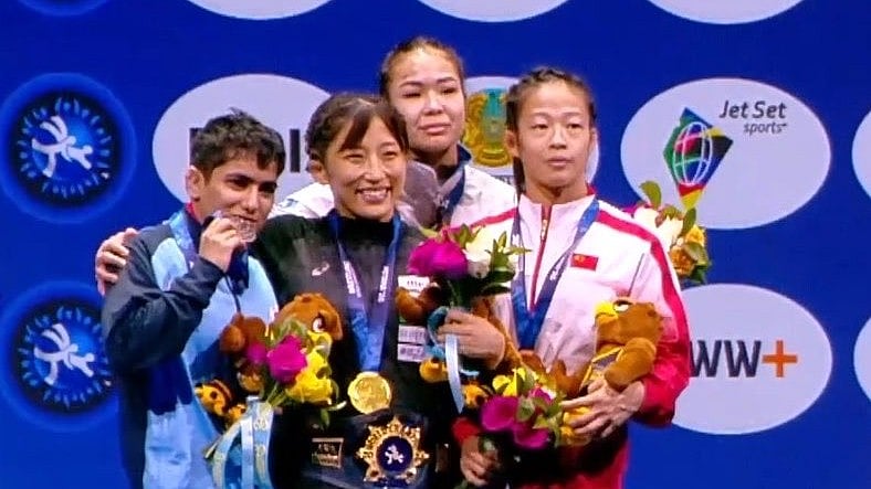 Neelam Sirohi won silver in the women's 50kg category at the World Wrestling Championships 2026. - X/@TheKhelIndia