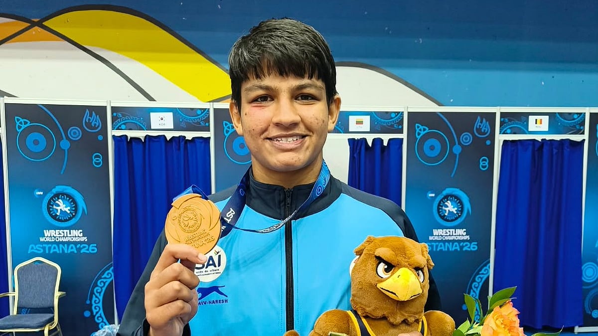 Tanu Sharma posing with Bronze Medal at the Senior World Wrestling Championships 2026. - WFI