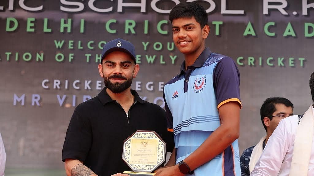Aaryan Sharma with his idol Virat Kohli during an award function in Delhi - | Photo: Special Arrangement