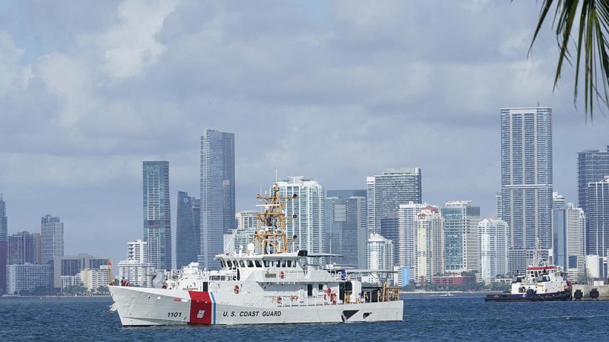 The US Coast Guard ship Bernard C. Webber, leaves the coast guard base.