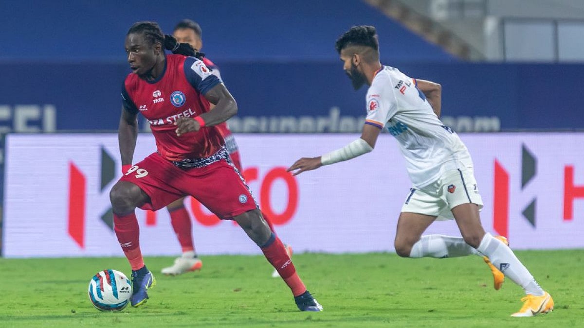 Jamshedpur FC's Daniel Chima Chukwu scores the winner on his debut on Friday.