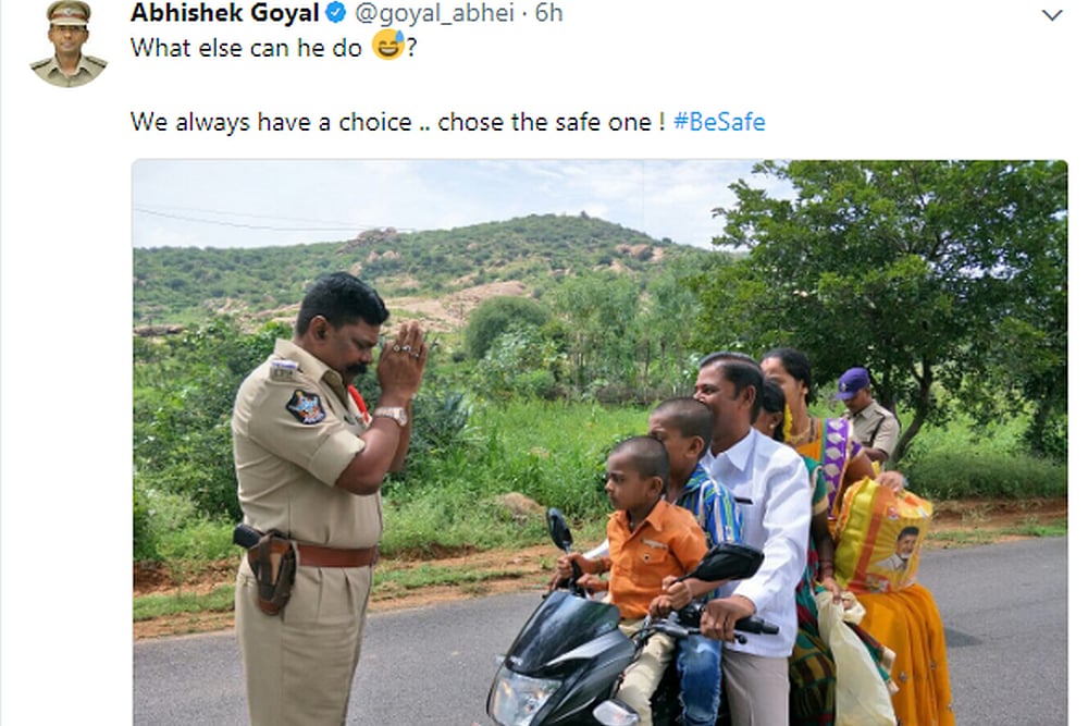 Picture Of Andhra Pradesh Police Officer Pleading To Overloading Biker Has Twitter In Splits