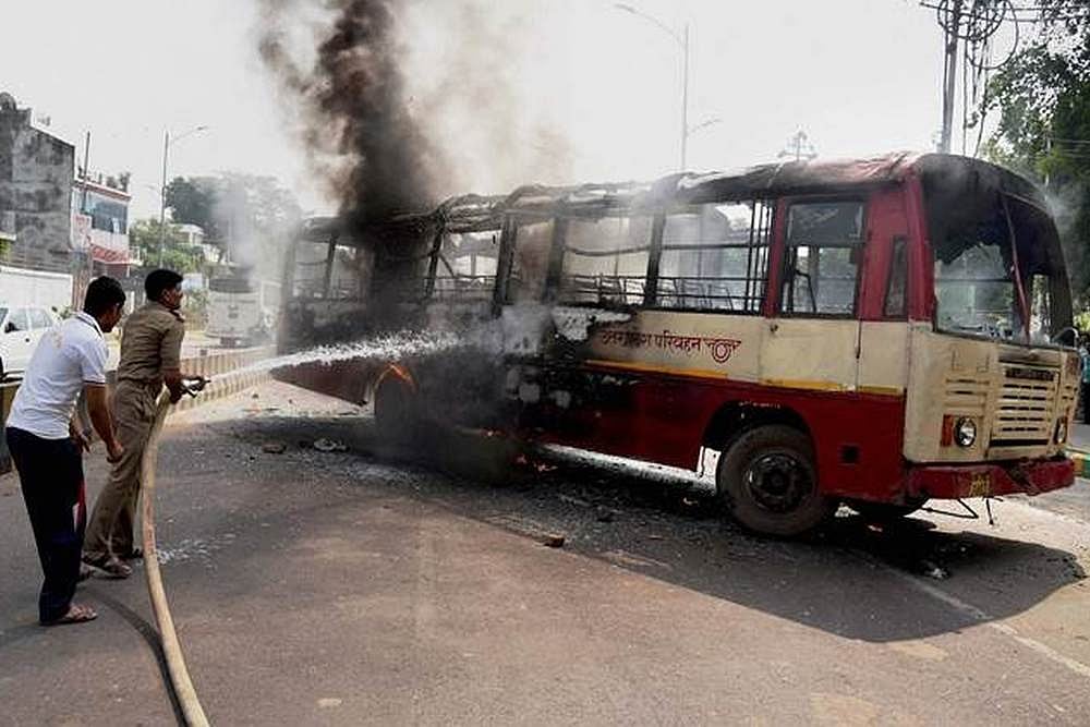Tense Situation In Allahabad After BSP Leader Rajesh Yadav Shot Dead, Supporters Torch Bus