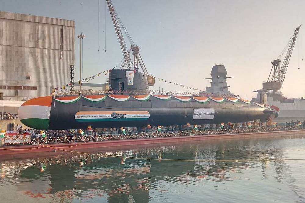 Navy Launches Indigenously Built 3rd Scropene-Class Submarine Karanj In Mumbai