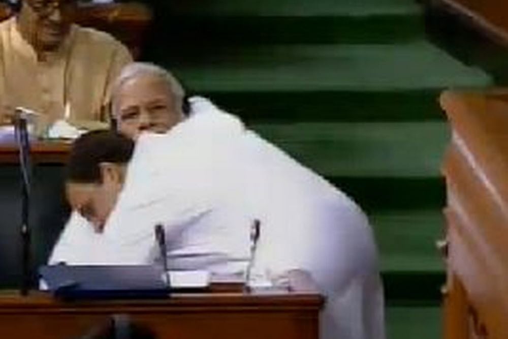 Rahul Gandhis Speech In Parliament Ends With A Rare Hug To Modi