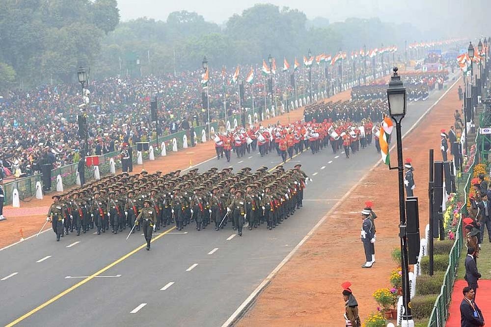 Soldiers of Indian Armed forces march along Rajpath, the ceremonial boulevard, during Republic Day parade, in New Delhi.
