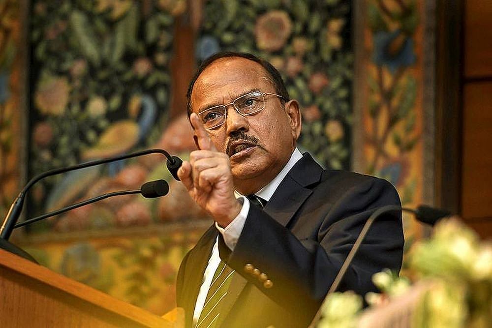 National Security Advisor (NSA) Ajit Doval gestures during his speech at Sardar Patel Memorial Lecture 2018, in New Delhi.