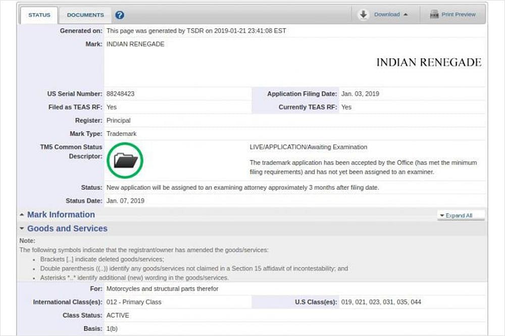 Indian Motorcycle Trademarks ‘Indian Renegade’ Name