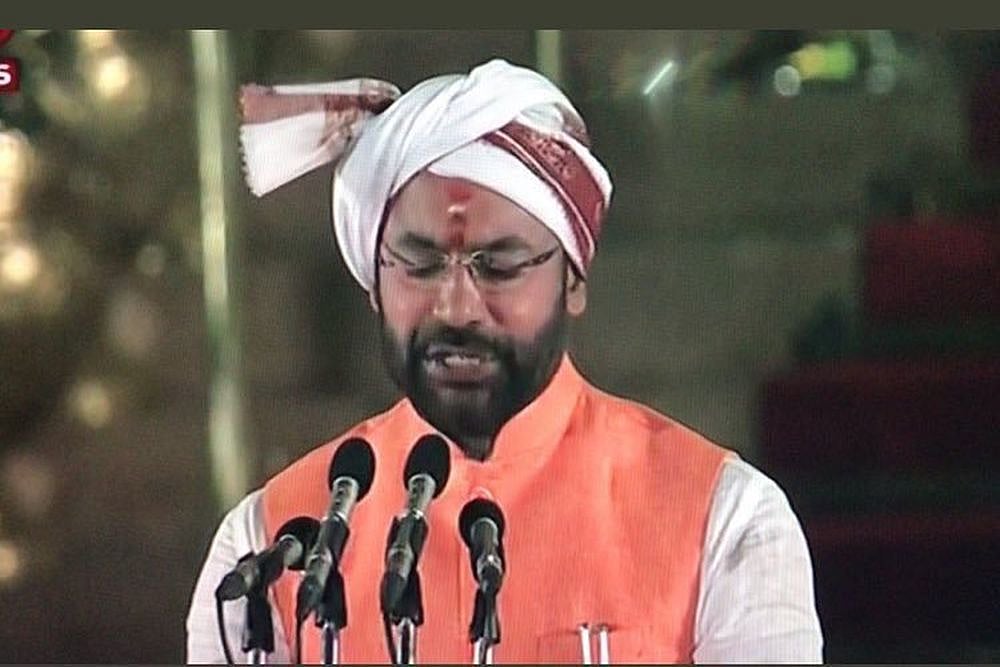 G Kishan Reddy, the BJP MP from Secunderabad, takes oath as a minister of state. (Photo: Twiiter.com/kishanreddybjp)