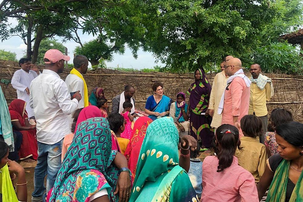 Congress general secretary Priyanka Gandhi Vadra meeting families of 10 tribals who were shot dead last month in Sonbhadra district of Uttar Pradesh
