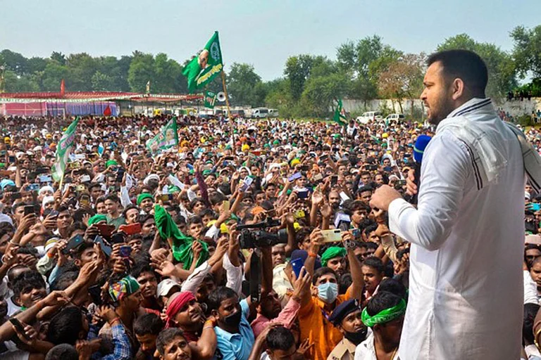 Rashtriya Janata Dal (RJD) leader Tejashwi Yadav addresses an election campaign rally, ahead of Bihar Assembly Polls, in Kaimur district. - | Photo: File Pic