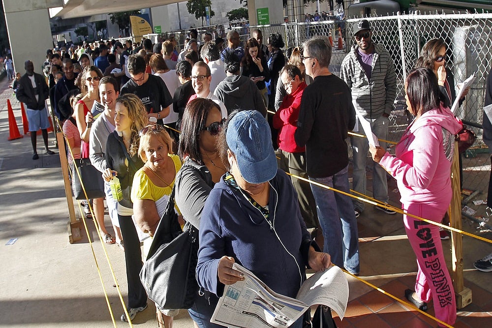 Long Lines Seen Outside Polling Stations As Americans Head To Vote