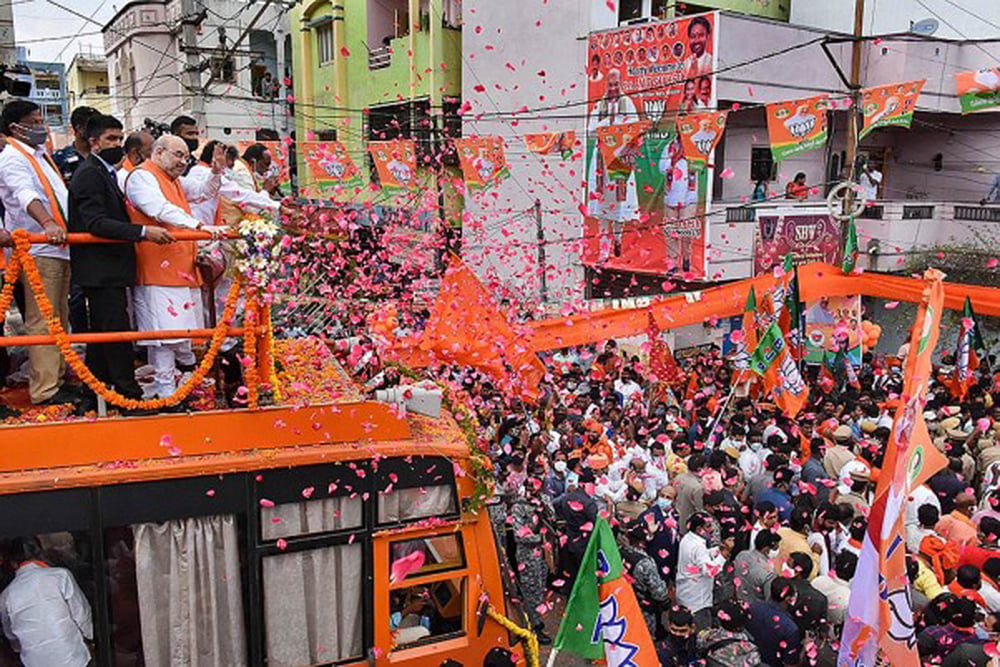 Grand BJP Show Mars TRS Victory Party In GHMC Polls