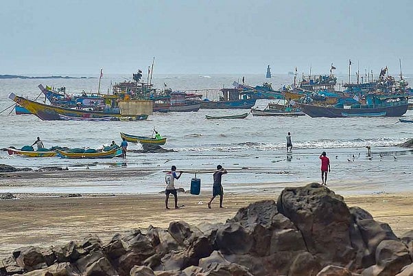Fishing boats anchored at the shore following a warning by Indian Meteorological Department (IMD) for the fishermen to not enter the Arabian Sea for the next two days as a precaution against cyclone Nisarga, at Uttan beach in Thane.