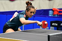 File : Manika Batra in table tennis action.
