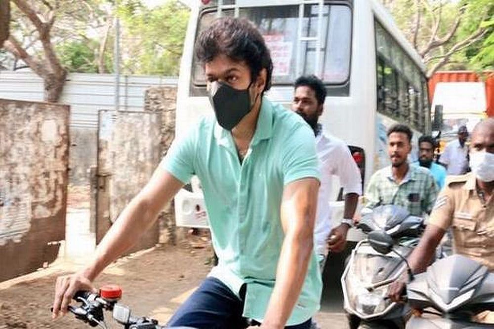 Watch: Tamil Superstar Vijay Rides Bicycle To Polling Booth