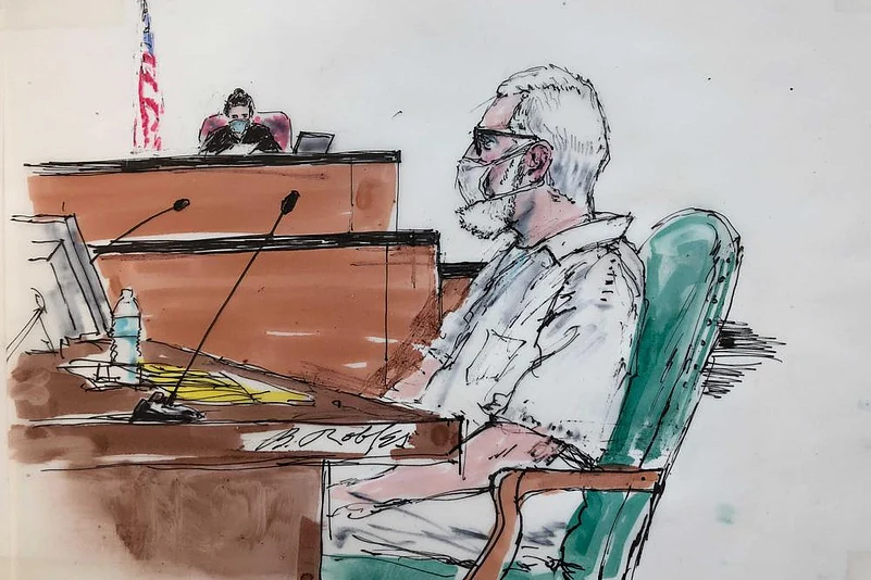Illustration of the trial of India Terror Attack Suspect Tahawwur Rana In US Custody