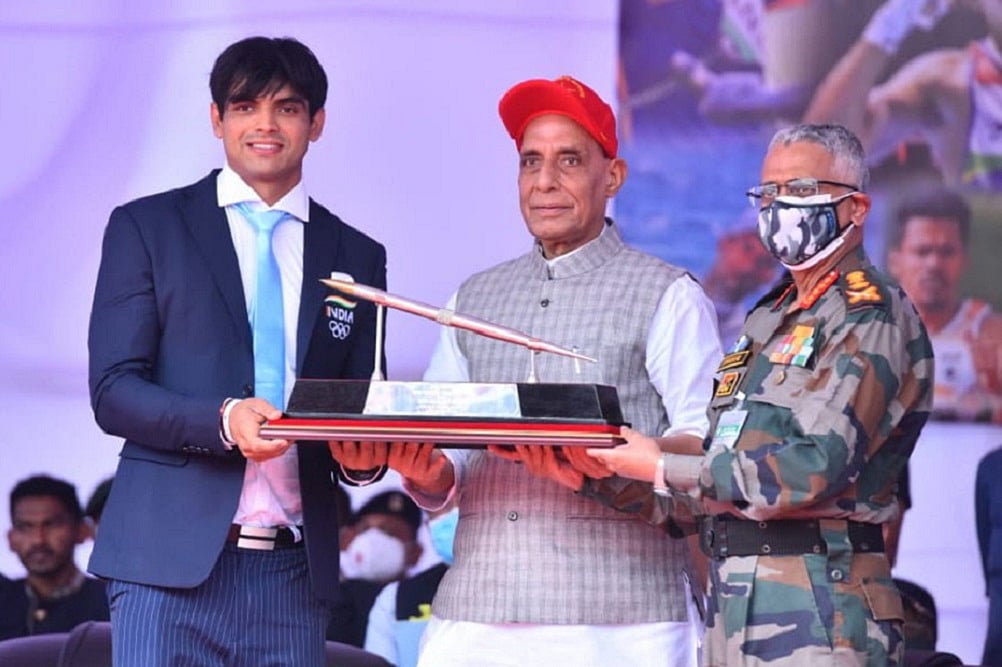 Neeraj Chopra Felicitated By Defence Minister Rajnath Singh, Renames Army Stadium After Tokyo Olympic Gold Medallist