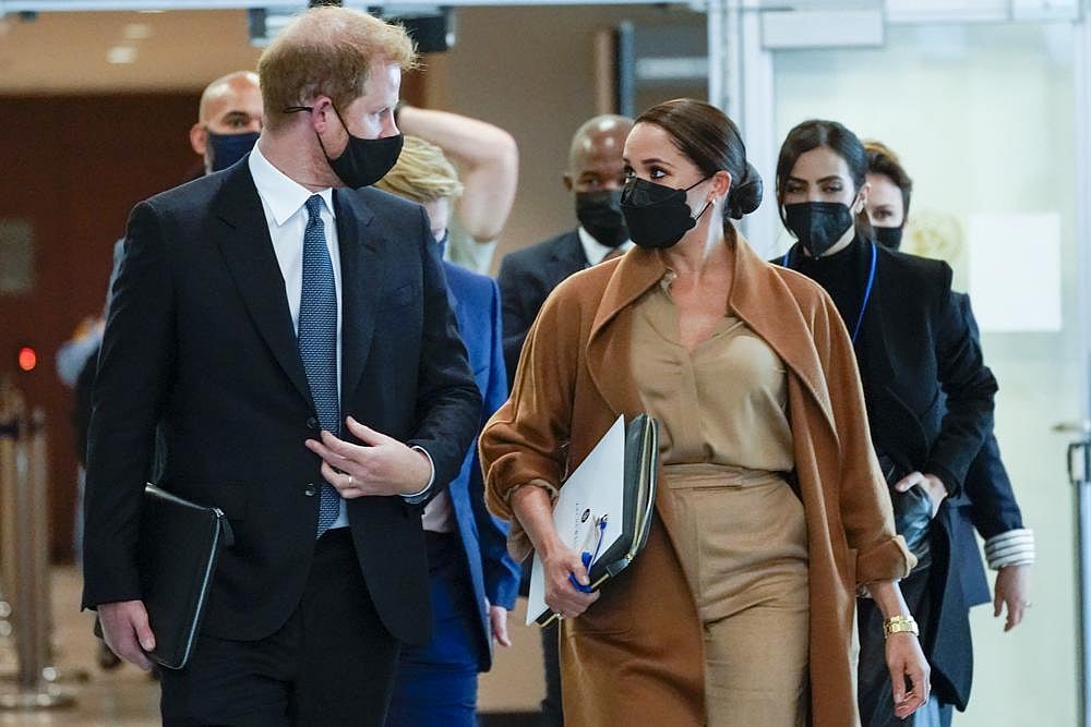Prince Harry and Meghan Markle leave after meeting with UN officials in US following the 76th UN General Assembly