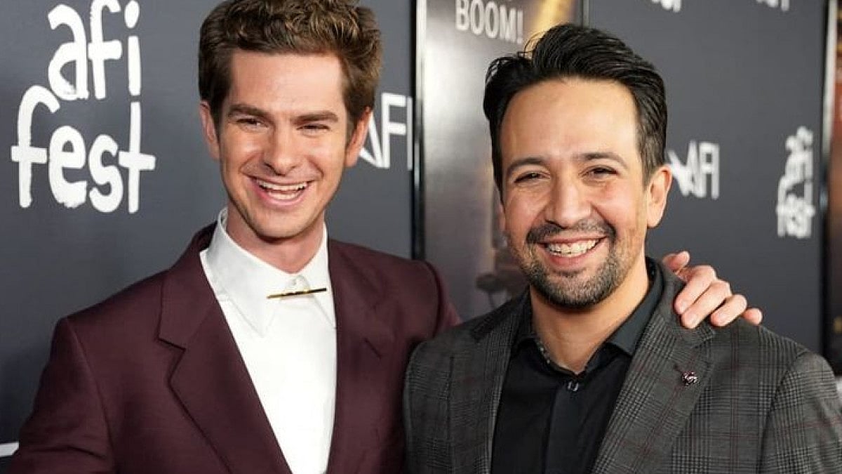 Andrew Garfield with Lin Manuel-Miranda.