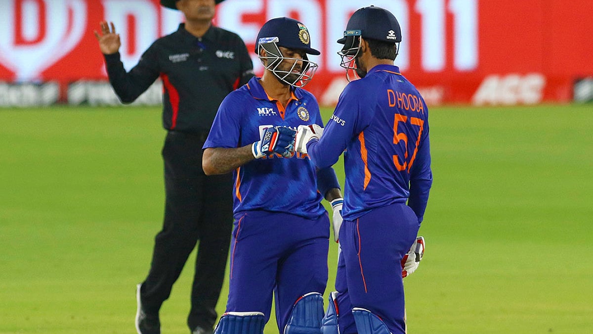 Suryakumar Yadav (L) and Deepak Hooda added 62 runs to help India win first ODI against West Indies.