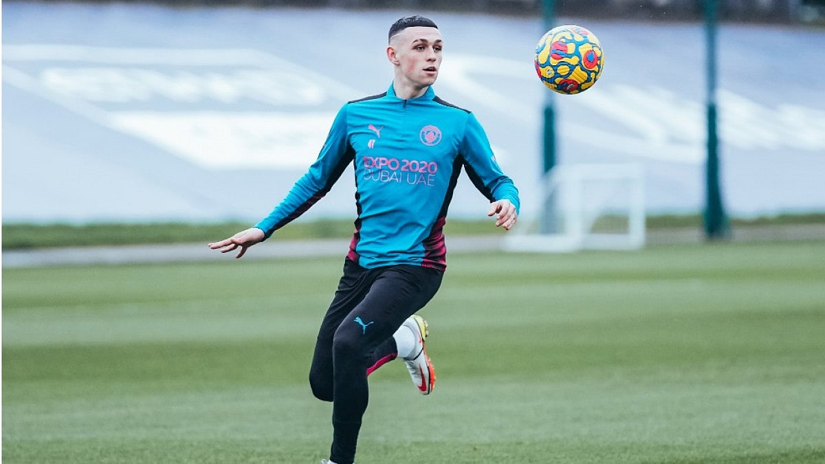 Manchester City's Phil Foden during the training session ahead of their tie against Brentford.