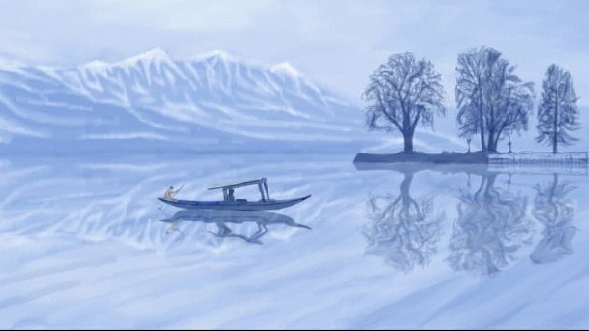 A painting of frozen Dal lake in Kashmir - null