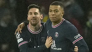 AP : In Lionel Messi, left, and Kylian Mbappe, in a match for PSG at the UEFA Champions League