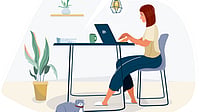 A Hybrid Life On The Precipice Of Gloom Illustration of a woman at work