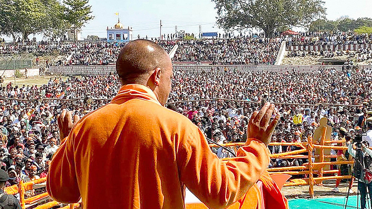 file pic | : CM Yogi Adityanath addressing an election rally for BJP in Jhansi in Bundelkhand region of UP.
