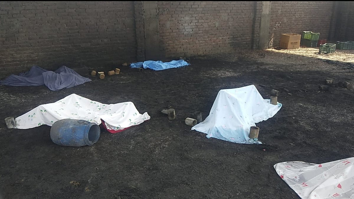 Burnt remains after explosion at an illegal firecrackers' factory in Una district, Himachal Pradesh.