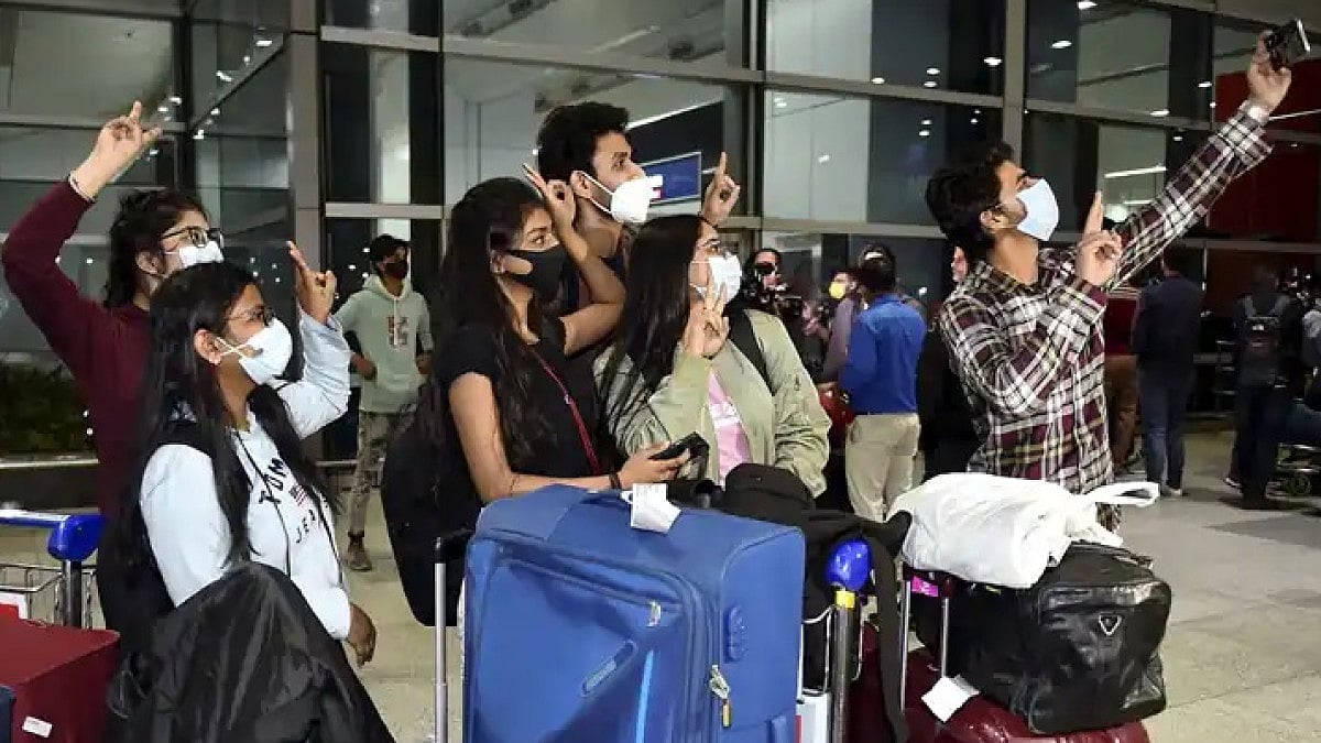Indian nationals from Ukraine upon their arrival at New Delhis IGI Airport.
