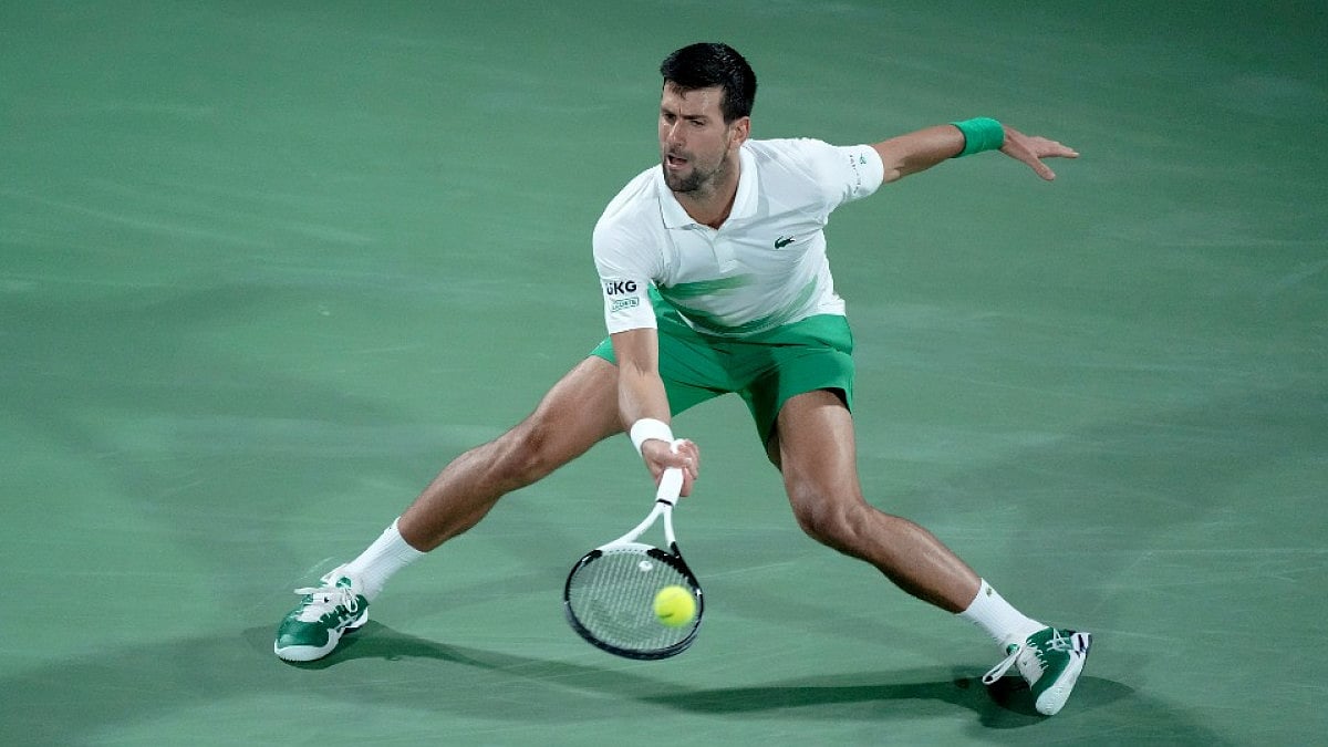 Novak Djokovic returns the ball to Czech Republic's Jiri Vesely in Dubai Tennis Championship.