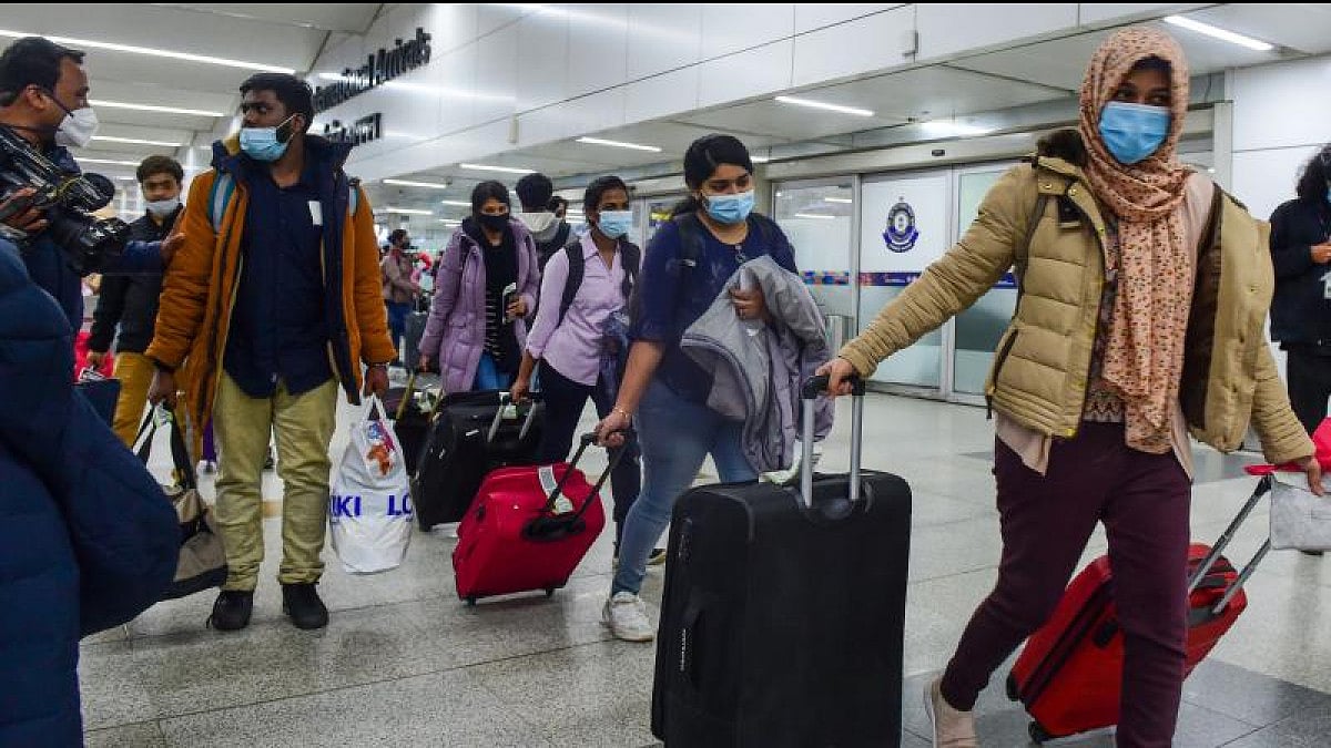 Indian nationals from Ukraine upon their arrival at New Delhis IGI Airport.