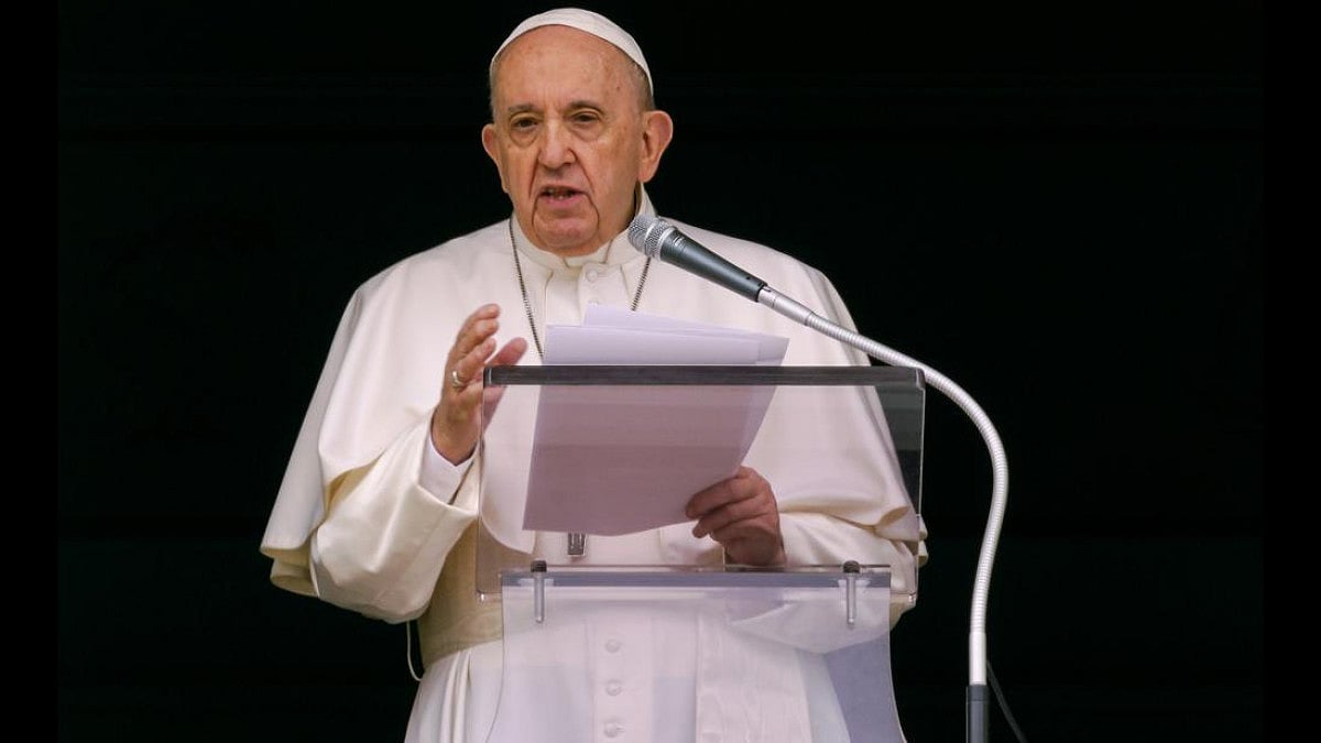  Pope Francis speaks from the window of his studio overlooking St. Peters Square at The Vatican.