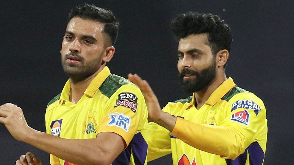 Two of CSK's best performing players - Deepak Chahar, left, and Ravindra Jadeja. 
