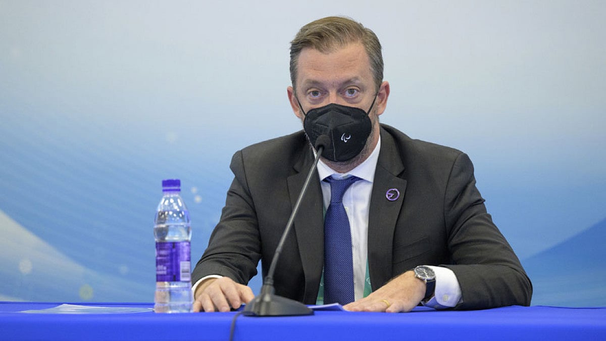 IPC President Andrew Parsons speaks during a briefing ahead of Beijing 2022 Winter Paralympic Games.