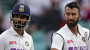 File : Ajinkya Rahane and Cheteshwar Pujara in frame.
