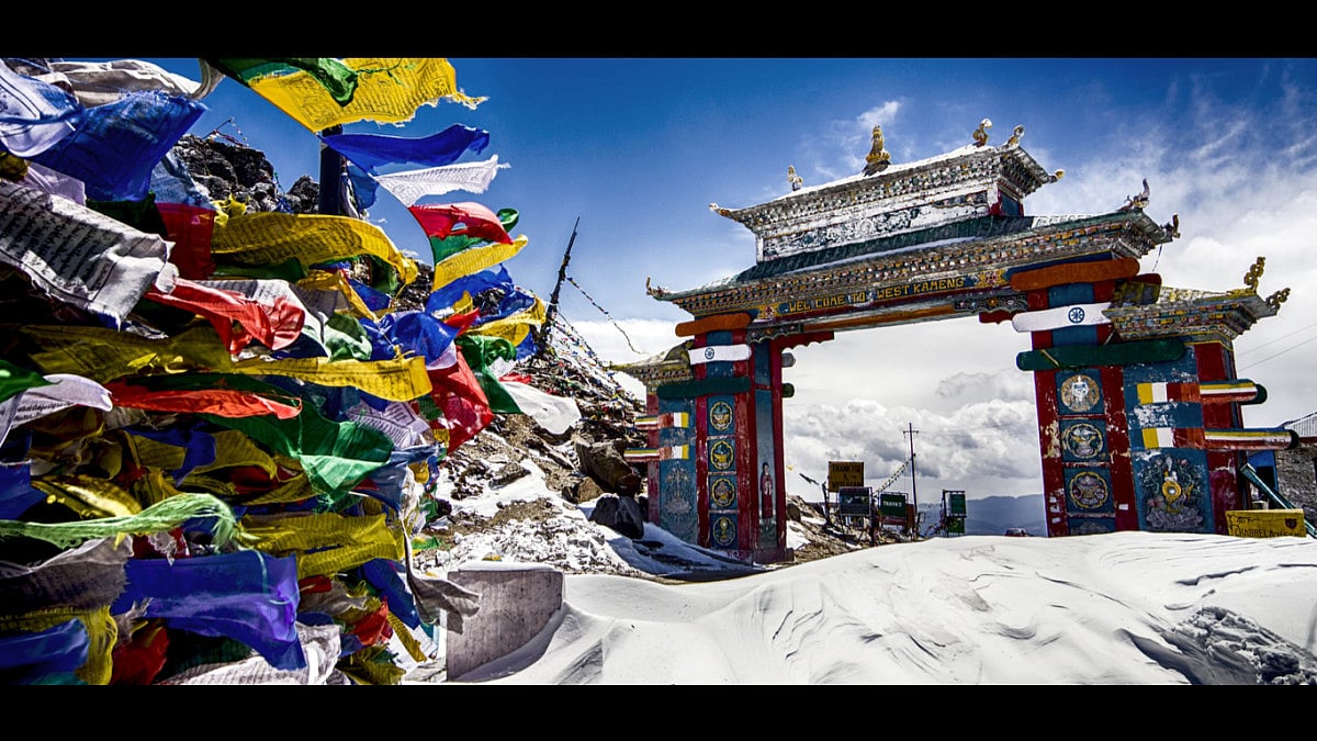 Monastery flags in Tawang in Arunachal Pradesh 