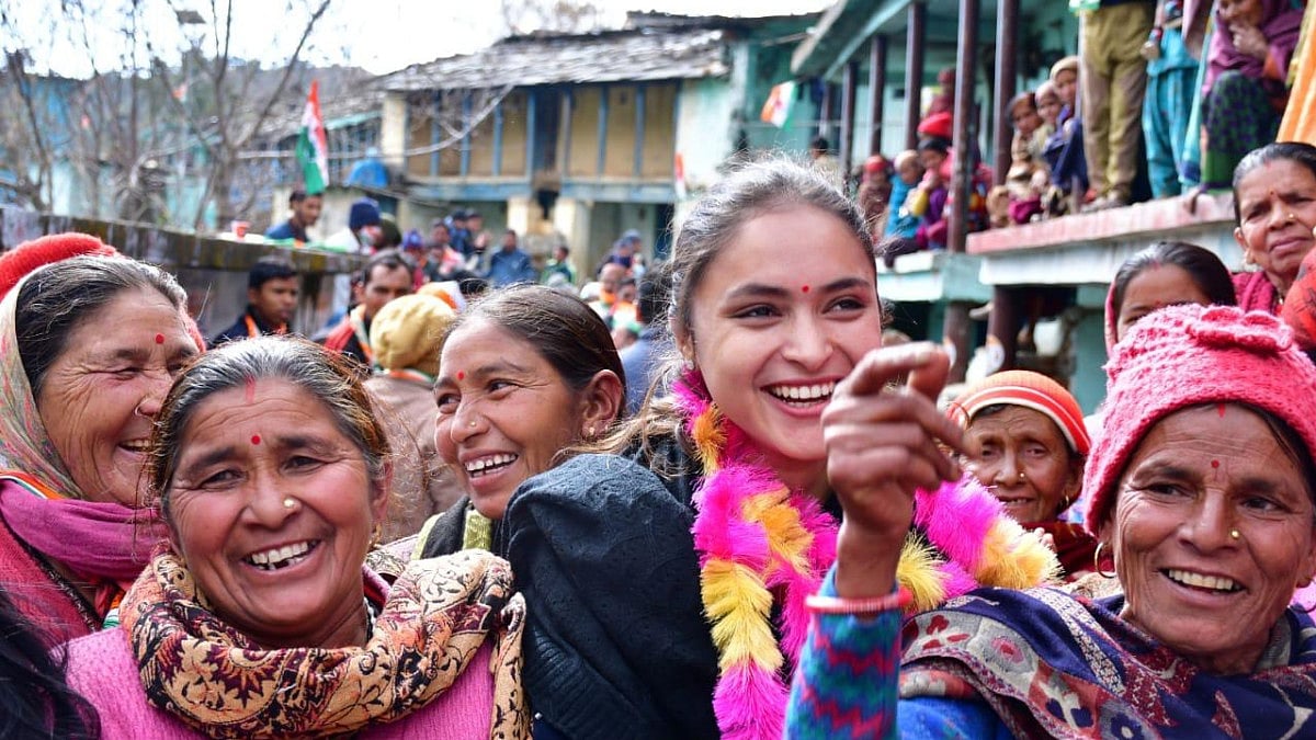 Congress candidate Anukriti Gusain at a campaign rally in Uttarakhand 