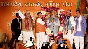 PM Modi at BJP HQ in New Delhi. Photo By Suresh K Pandey/Outlook.