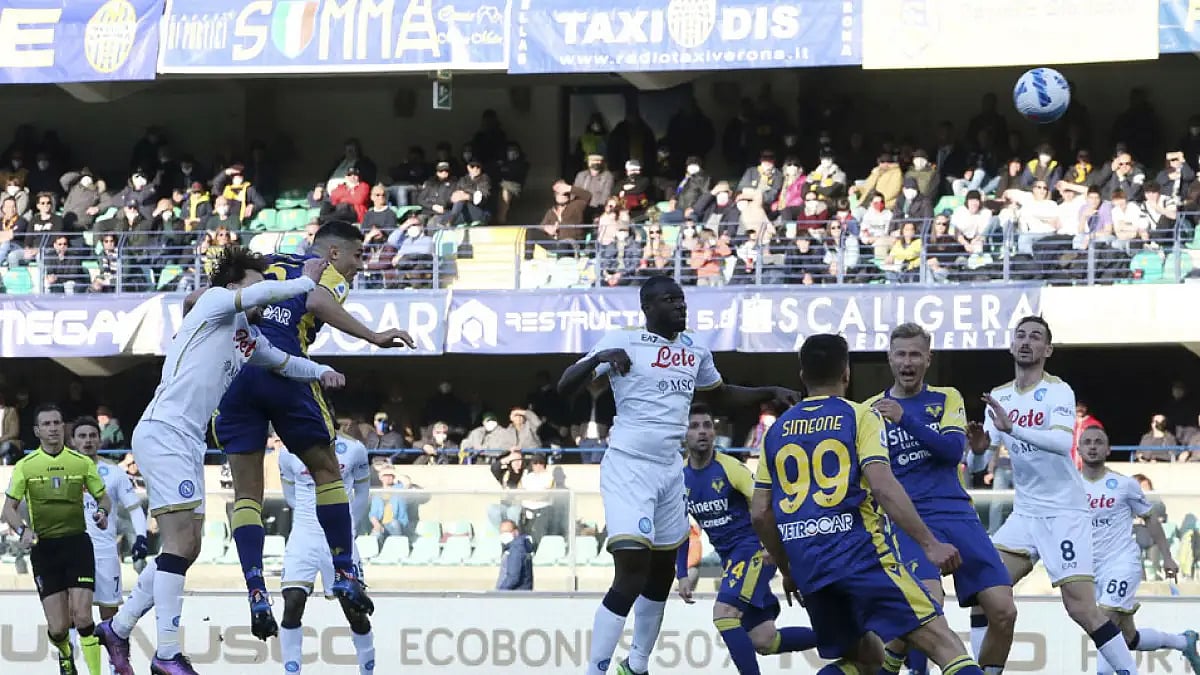 Verona's Davide Faraoni scores a goal against Napoli during their Serie A match.